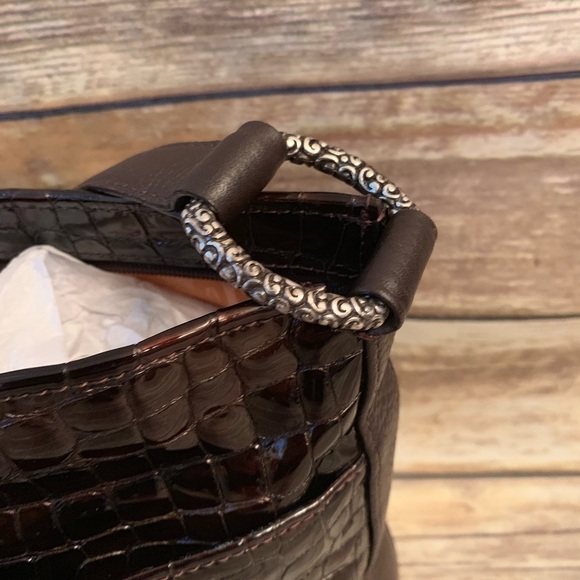 Brighton Sonny Patent Leather Shoulder Bag – Brown Embossed Croco – Medium Strap - Picture 3 of 6